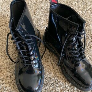 black holographic doc martens